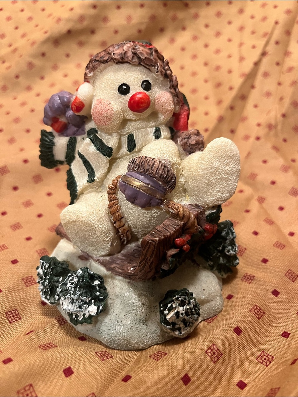 Windsor Cream Snowman Figurine with Purple Accents - Home Holiday Decor 1994